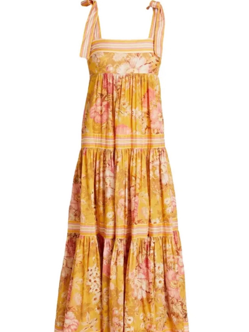 Zimmermann Yellow and Pink Floral Tiered Maxi Dress